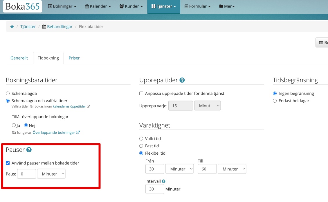 Pauser på tjänster